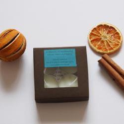 Natural wax tea light candles set of 4 in Winter Warmer, handmade by Olibanum Aromatherapy in the UK